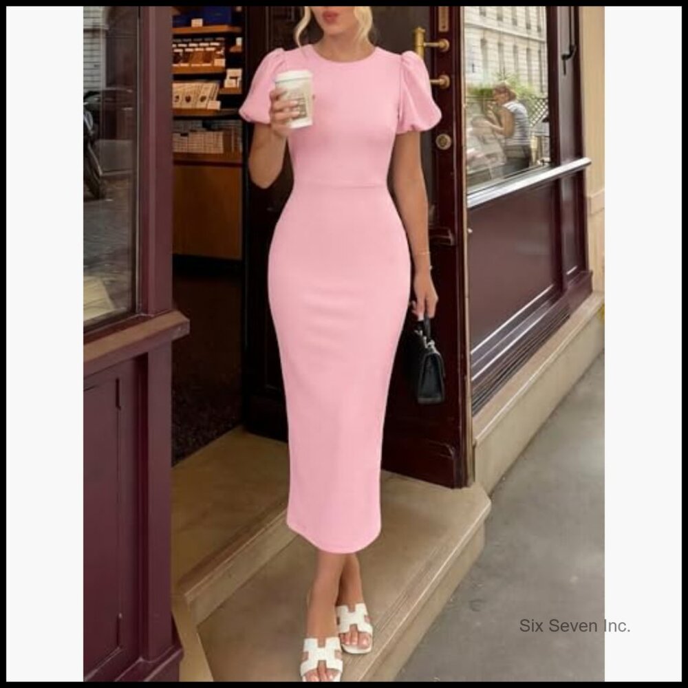 Viscose Polyester Elastane Bodycon Midi Dress For… - image 2